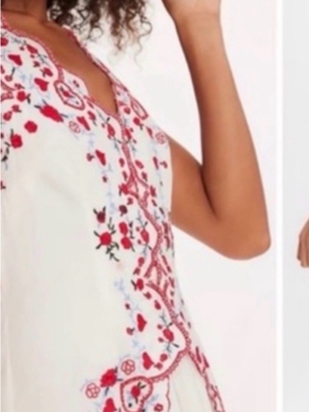 Free People Valenciana White Midi Dress with Red Embroidered Bodice - Picture 2 of 9